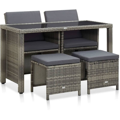 Set da Pranzo da Giardino con Cuscini in Polyrattan Grigio vari modelli modelli : 5 Pz