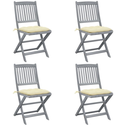 Sedie da Giardino Pieghevoli 4pz con Cuscini in Massello Acacia - Grigio - Vidaxl