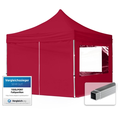 Gazebo Pieghevole Giardino 3x3m - 4 laterali Alluminio PES300 Telo 100% Impermeabile Padiglione Mercati Sagre rosso