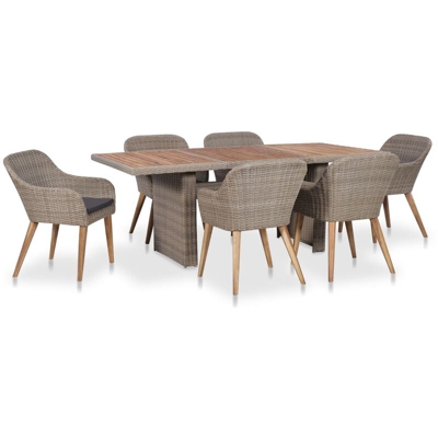 YOUTHUP Set da Pranzo da Giardino 7 pz con Cuscini in Polyrattan - Marrone