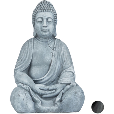 Statua del Buddha Seduto XL, 50 cm, Feng Shui, per Esterni, Decorativa, Grigio Chiaro