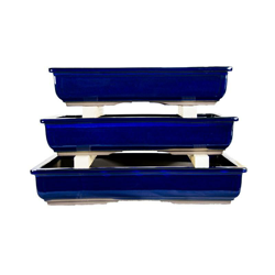 Vasi per bonsai Giapponesi Morrisan rettangolari in gres smaltato blu (Set da n.3 pezzi) - B19-33 precio