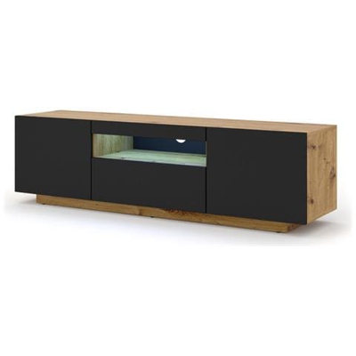 Lowboard Aura - Armadio Per Tv Da 150 Cm, Da Appendere O In Piedi, Universale, Per Tv, Credenza, Hifi (artisan Rovere / Nero Opaco Con Led)
