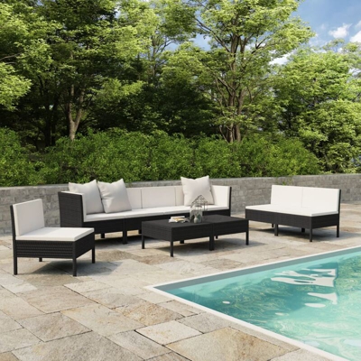 YOUTHUP Set Divani da Giardino 9 pz con Cuscini in Polyrattan Nero - Nero
