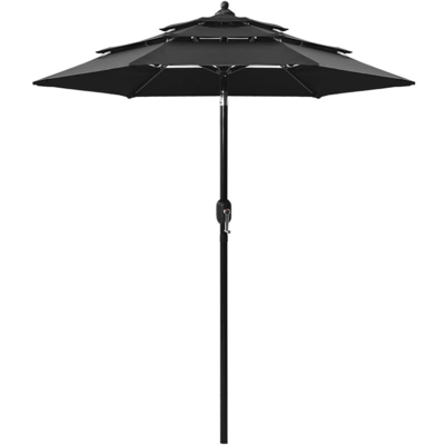 Ombrellone a 3 Livelli con Palo in Alluminio Nero 2 m - Vidaxl