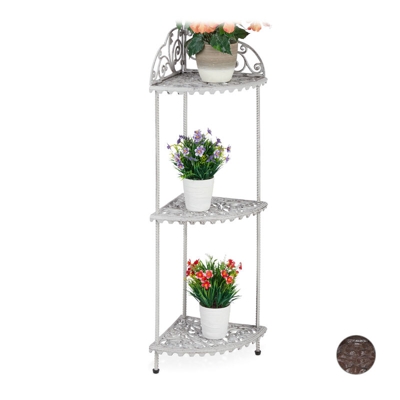 Scaffale ad Angolo, 3 Ripiani, Piante Fiori, Deco Ghisa, Design Vintage, Antico, HxLxP 106x42x31 cm, Bianco