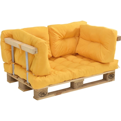 [en.casa] - Cuscini per palette - a un set di 5 - cuscino sedile + cuscino schienale [color senape] divano a palette adatto per dentro e fuori