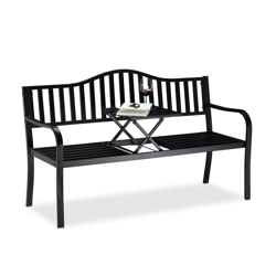 Panca da Giardino con Tavolino Pieghevole, 3 Posti, Tavolo Integrato, HxLxP 90 x 150 x 57,5 cm, Nero en oferta