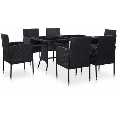 Set da Pranzo da Giardino con Cuscini in Polyrattan Nero vari modelli modelli : 7 pz