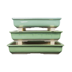 Vasi per bonsai Giapponesi Morrisan rettangolari in gres smaltato verde (Set da n.3 pezzi) - B19-32 en oferta