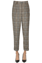 Printed check wool trousers en oferta
