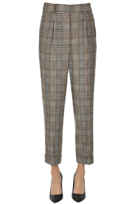 Printed check wool trousers