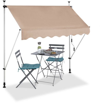 Relaxdays - Tenda da Sole, Protezione per il Balcone, Regolabile, senza Forare, a Manovella, 200 cm di Larghezza, Beige