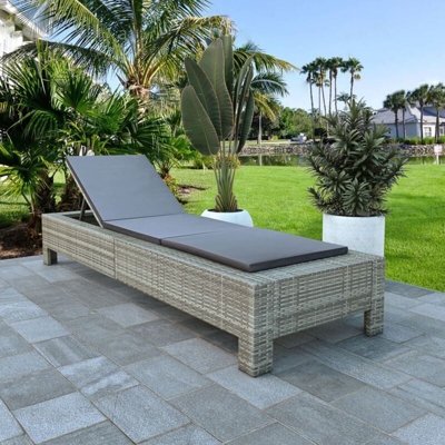 Lettino Prendisole con Cuscino in Polyrattan Grigio - Grigio - Vidaxl
