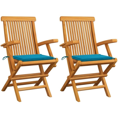 vidaXL Sedie da Giardino con Cuscini Blu 2 pz in Massello di Teak - Blu