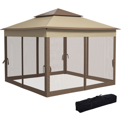 Gazebo Doppio Tetto Impermeabile con Zanzariere, Marrone, 325x325cm - Outsunny