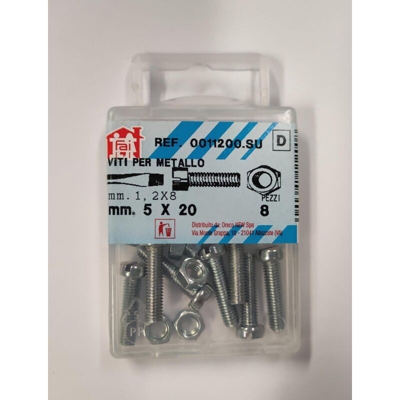 Oreca - 8 Viti Per Metallo Testa Cilindrixa Con Dado Esagonale - 5X20Mm