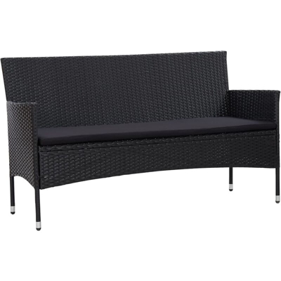 vidaXL Divano da Giardino a 3 Posti con Cuscini Nero in Polyrattan - Nero