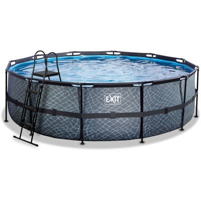 SOLO Piscina rotonda ø488x122cm con filtro a sabbia - grigio. Struttura extra spesso in acciaio nero galvanizzata e verniciata a polvere, no ruggine!
