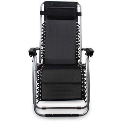 Sedia Pieghevole A Gravità Zero, Sdraio Per Giardino, 165 x 112 x 65 cm, Nero, Textilene, con cuscino, Carico massimo: 100 kg