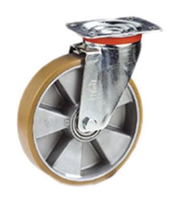 Tellure - Ruota in Poliuretano con Piastra Girevole Ruota 100x30 mm Piastra 10x8,5 cm 200Kg