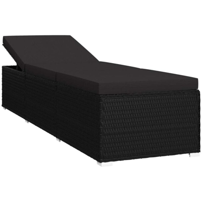 Lettino Prendisole con Cuscino in Polyrattan Nero - Nero - Vidaxl