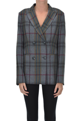 Checked print double-breasted blazer en oferta