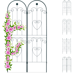 Set 2 Grigliati per Rampicanti, in Metallo 180x50cm Design ad Archi Fiori e Cuori, ad Incastro, Verde Scuro características