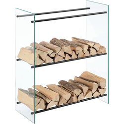 Legnaia Decorativa per Interno 80 x 100 x 35 cm Deposito per Legna da Ardere Portalegna in Vetro con Aste di Supporto in Acciaio en oferta