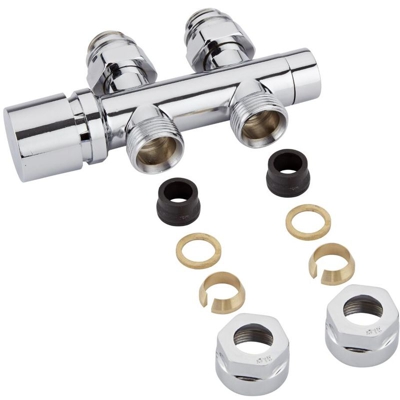 Hudson Reed Valvola Multiblock ad 'H' Per Termosifoni e Scaldasalviette - Raccordo Maschio 3/4' - Adattatori Ø15mm Rame - Controllo Manuale