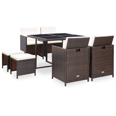 YOUTHUP Set da Pranzo da Giardino 9 pz con Cuscini Polyrattan Marrone - Marrone
