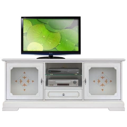 Mobile Porta Tv Basso Bianco Con Vetri Decorati, L: 153 - H 63,5 Cm precio