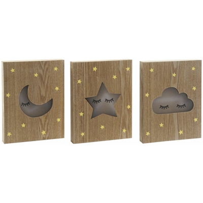 Lampada LED DKD Home Decor Notte Legno MDF (3 pcs) (20 x 3.5 x 26 cm)