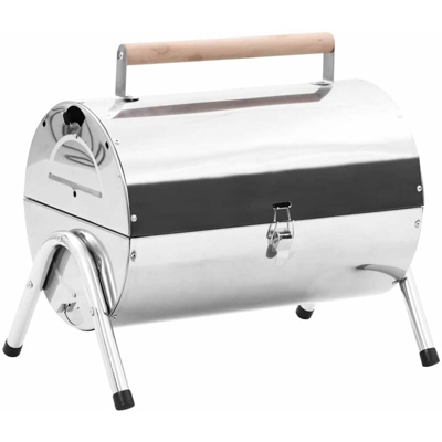 Barbecue da Tavolo Portatile in Acciaio Inox con Doppia Griglia - Argento - Vidaxl