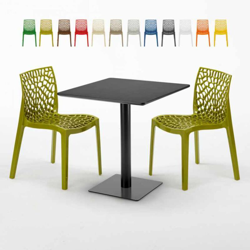 Grand Soleil - Tavolino Quadrato Nero 70x70 cm con 2 Sedie Colorate Gruvyer Kiwi | Verde Anice precio
