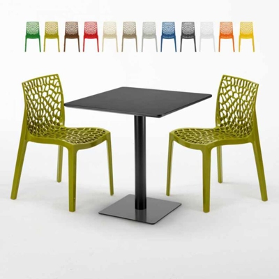 Grand Soleil - Tavolino Quadrato Nero 70x70 cm con 2 Sedie Colorate Gruvyer Kiwi | Verde Anice