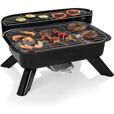 Barbecue Ibrido Elettrico 2000W e a Carbone con Termostato e Paravento BBQ