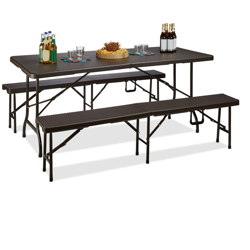 Set Gazebo Pieghevole BASTIAN, 3 Mobili da Giardino, HxLxP: 73 x 180 x 75 cm, Arredamento Esterno, Marrone características