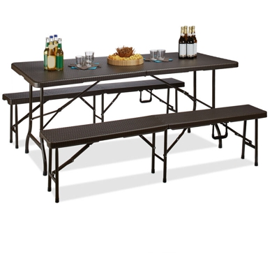 Set Gazebo Pieghevole BASTIAN, 3 Mobili da Giardino, HxLxP: 73 x 180 x 75 cm, Arredamento Esterno, Marrone