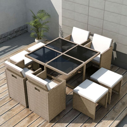YOUTHUP Set da Pranzo da Giardino 9 pz con Cuscini in Polyrattan Beige - Beige precio