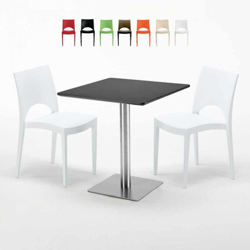 Tavolino Quadrato Nero 70x70 cm con 2 Sedie Colorate Paris Rum Raisin | Bianco características