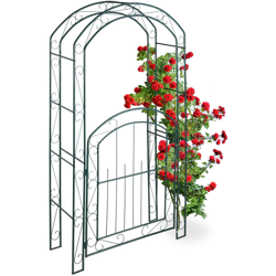 Arco per Rose con Cancelletto, Sostegno per Rampicanti, in Metallo, Resistente, HLP 215x115x43 cm, Verde en oferta