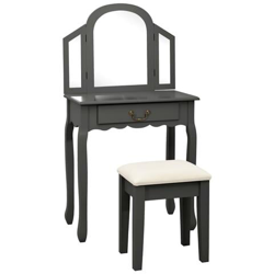 Tavolo Da Trucco E Sgabello Grigio 65x36x128 Cm Paulownia E Mdf precio