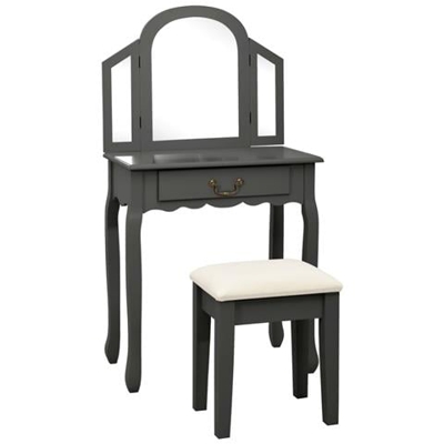 Tavolo Da Trucco E Sgabello Grigio 65x36x128 Cm Paulownia E Mdf