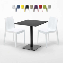 Grand Soleil - Tavolino Quadrato Nero 70x70 cm con 2 Sedie Colorate Ice Kiwi | Bianco en oferta