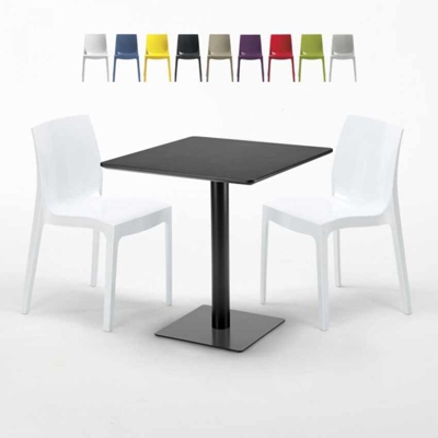 Grand Soleil - Tavolino Quadrato Nero 70x70 cm con 2 Sedie Colorate Ice Kiwi | Bianco