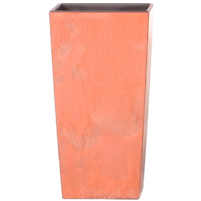 Vaso di fiori Urbi in plastica effetto quadrato alto 26,6 L CON vasca color terracotta, 50 (altezza) x 26,5 (larghezza) x 26,5 (profondità) cm