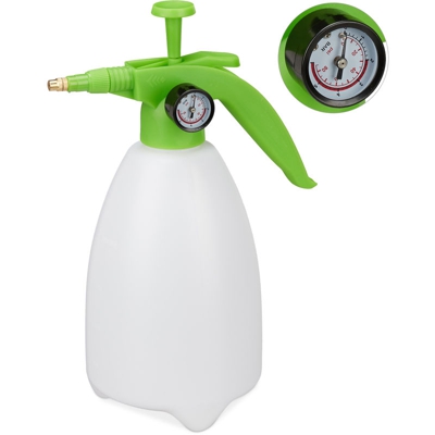 Relaxdays - Spruzzatore a Pressione, Valvola Regolabile in Ottone, Manometro, Nebulizzatore, Pesticidi, Bianco/Verde