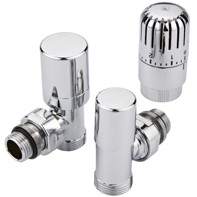 Hudson Reed Coppia di Valvole Termostatiche per Termosifoni con Design a Squadra - Adattatori Tubi In Multistrato Ø16mm - Ottone Solido Cromato