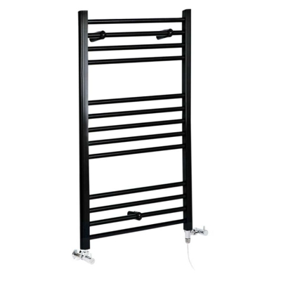 Hudson Reed Nox Scaldasalviette Misto Piatto Moderno - Termoarredo Bagno a Scaletta Nero - Design Elettrico & Idraulico - 486W - 1000 x 500mm